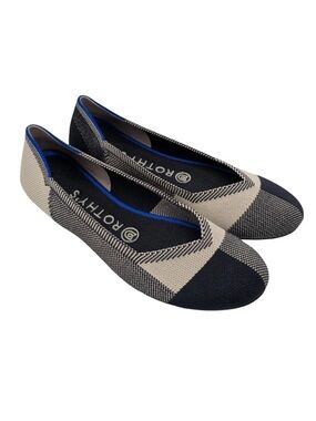 Rothy’s The Flat Cap Toe Dove Gray Plaid Knit Ballet  Washable Women’s Size 9